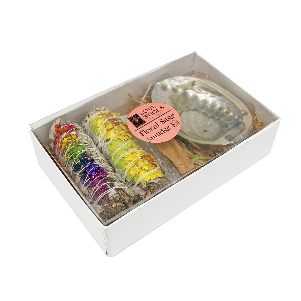 [12033] Rainbow Green Floral Sage Smudge Kit