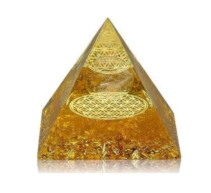 [32291] Yellow Citrine Orgonite Crystal Pyramid – 80mm