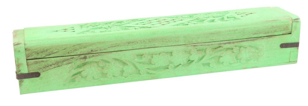 [402 GREEN] Light Green Floral Wooden Incense Coffin Box – 12"