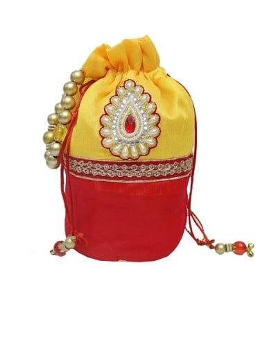 Red & Yellow Beaded Gift Bags – 5" x 8"