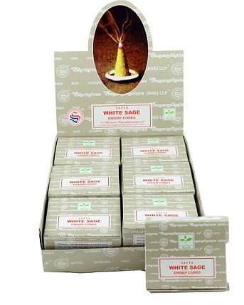 [51188] Satya White Sage Dhoop Cones – 12 Cones / 12-Pack Box