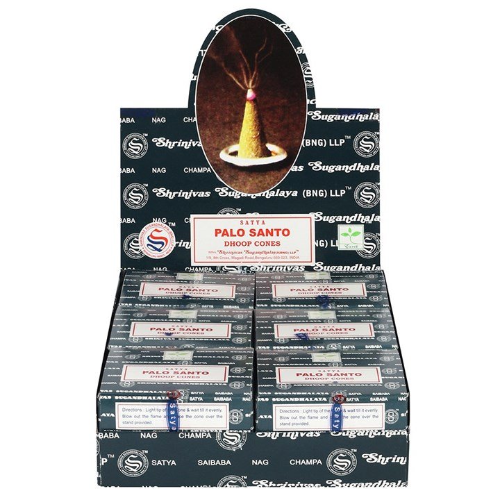 [51192] Satya Palo Santo Dhoop Incense Cones – 12-Pack Box