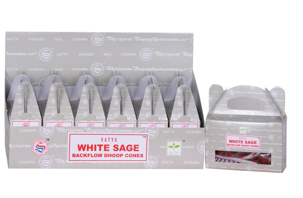 [51362] Satya White Sage Dhoop Backflow Cones – 24 Cones / 6-Pack Box