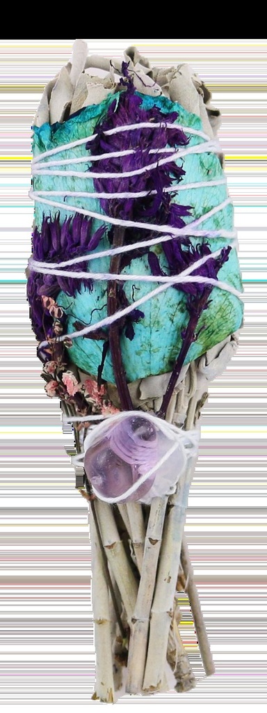 White Sage Torch w/ Lavender, Rose Petals & Amethyst – 3"-4"