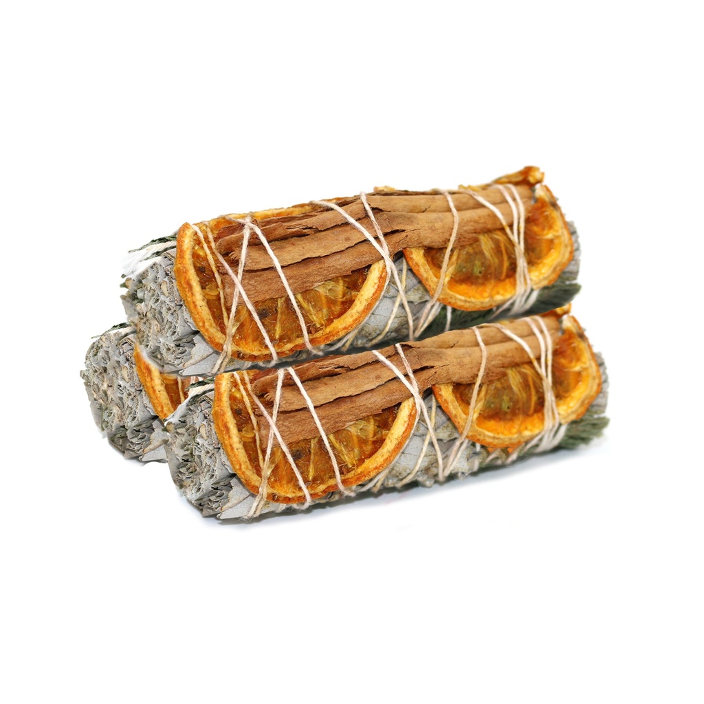 4" White Sage w/ Orange & Cinnamon White Sage Smudge Stick