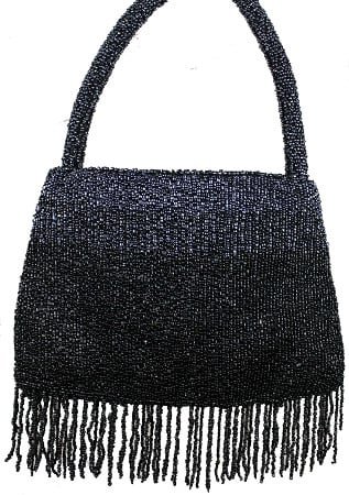 [6029] Black Beaded Purse – 9" x 12"
