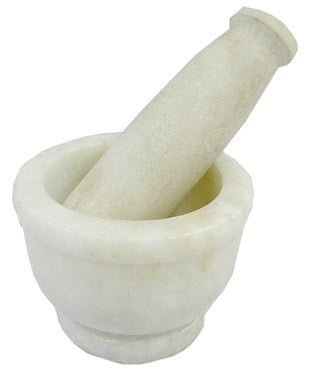 [87682] White Marble Mortar & Pestle – 4" x 3"