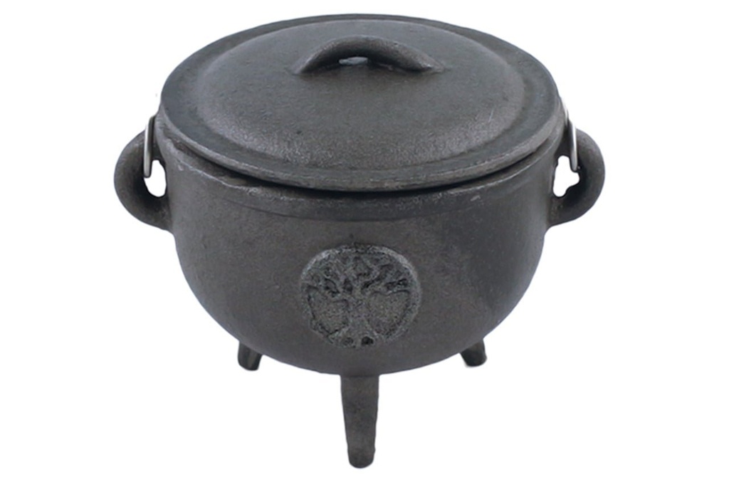 [10063] Tree of Life Cast Iron Cauldron w/ Lid – 4.5"
