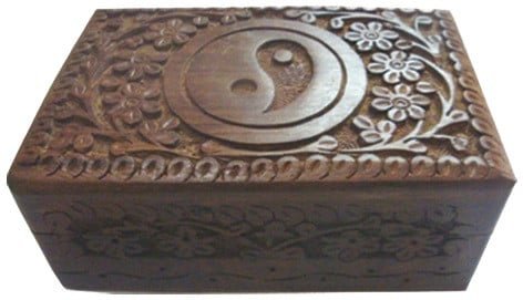 [89988] Front Yin Yang Carved Wooden Box – 6" x 4"