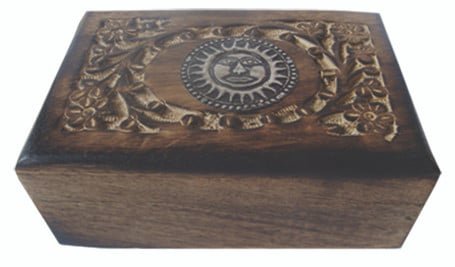 [89995] Sun Carved Wooden Box – 6" x 4"