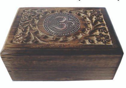 [89998] Om Carved Wooden Box – 6" x 4"
