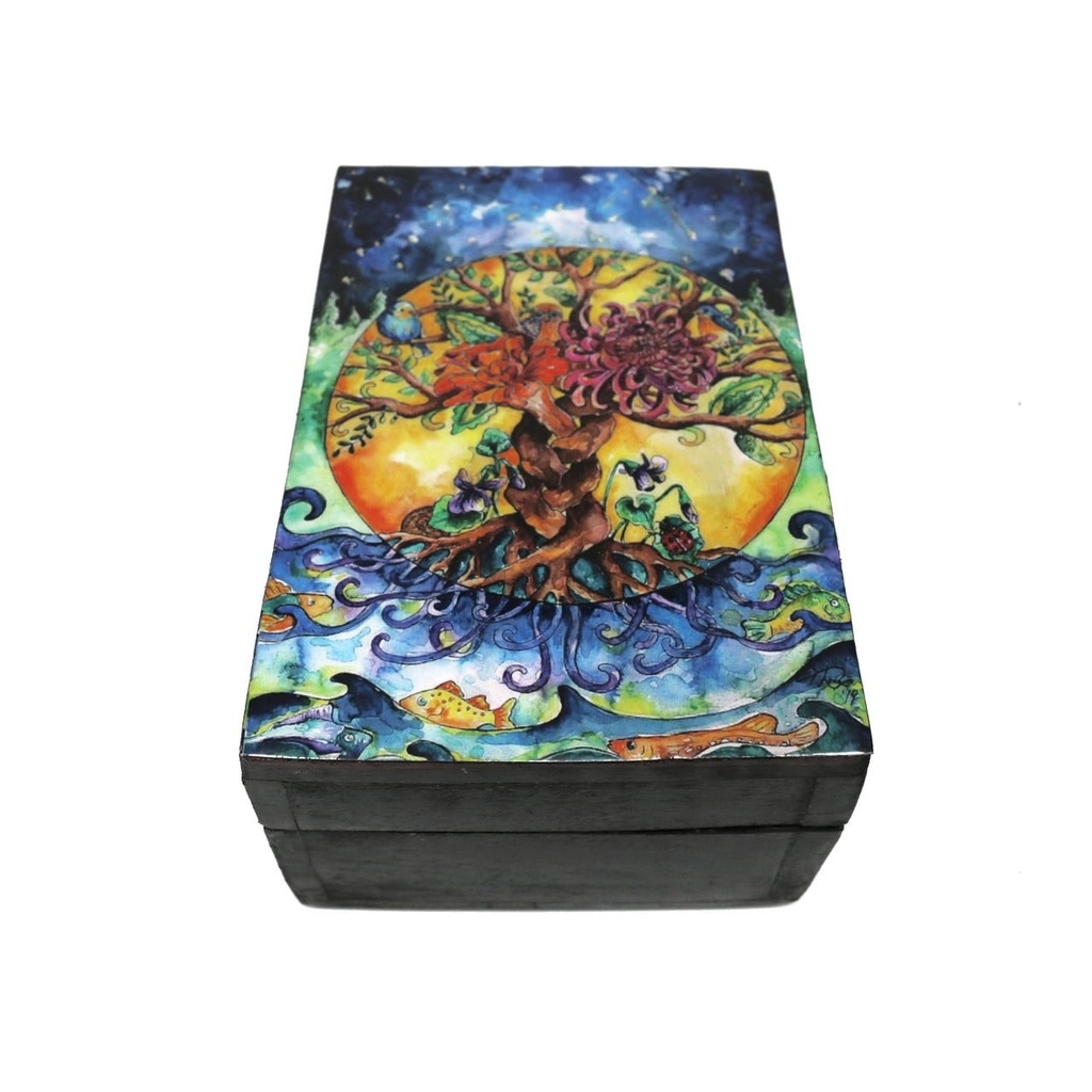 Tree of Life Black Wooden Storage Box – 6" x 4"