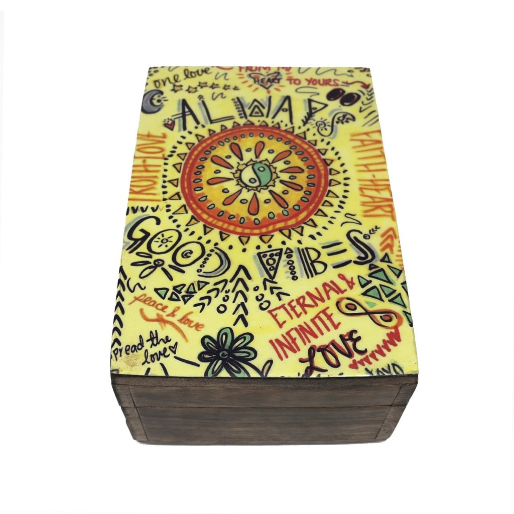 Always Good Vibes Brown Wooden Storage Box – 6" x 4"