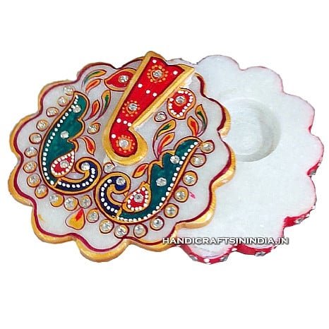 Marble Rajasthani Kum Kum Box – 3" / Ganesh Shape