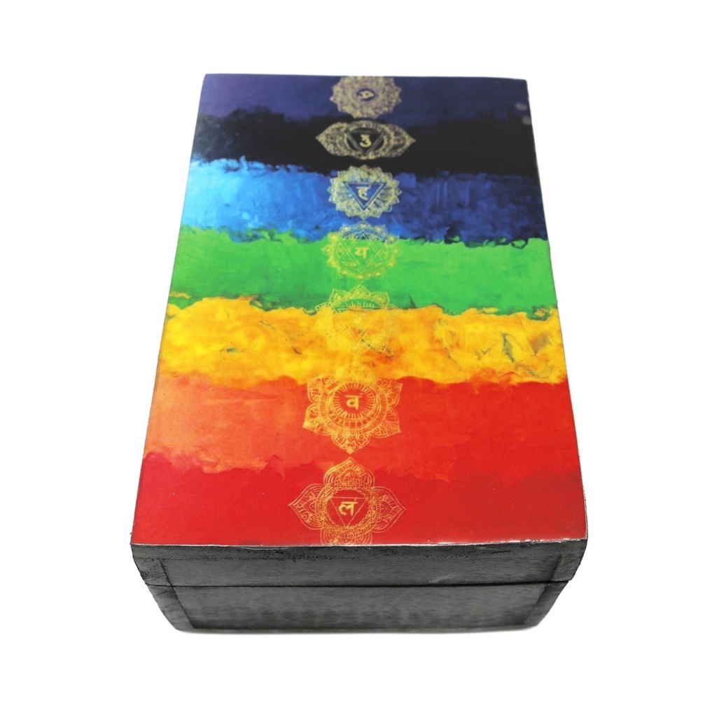 [14008] 7 Chakras Black Wooden Storage Box – 6" x 4"