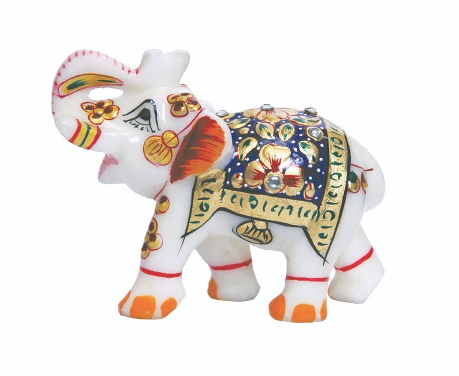 [90443] White Marble Elephant Statue
