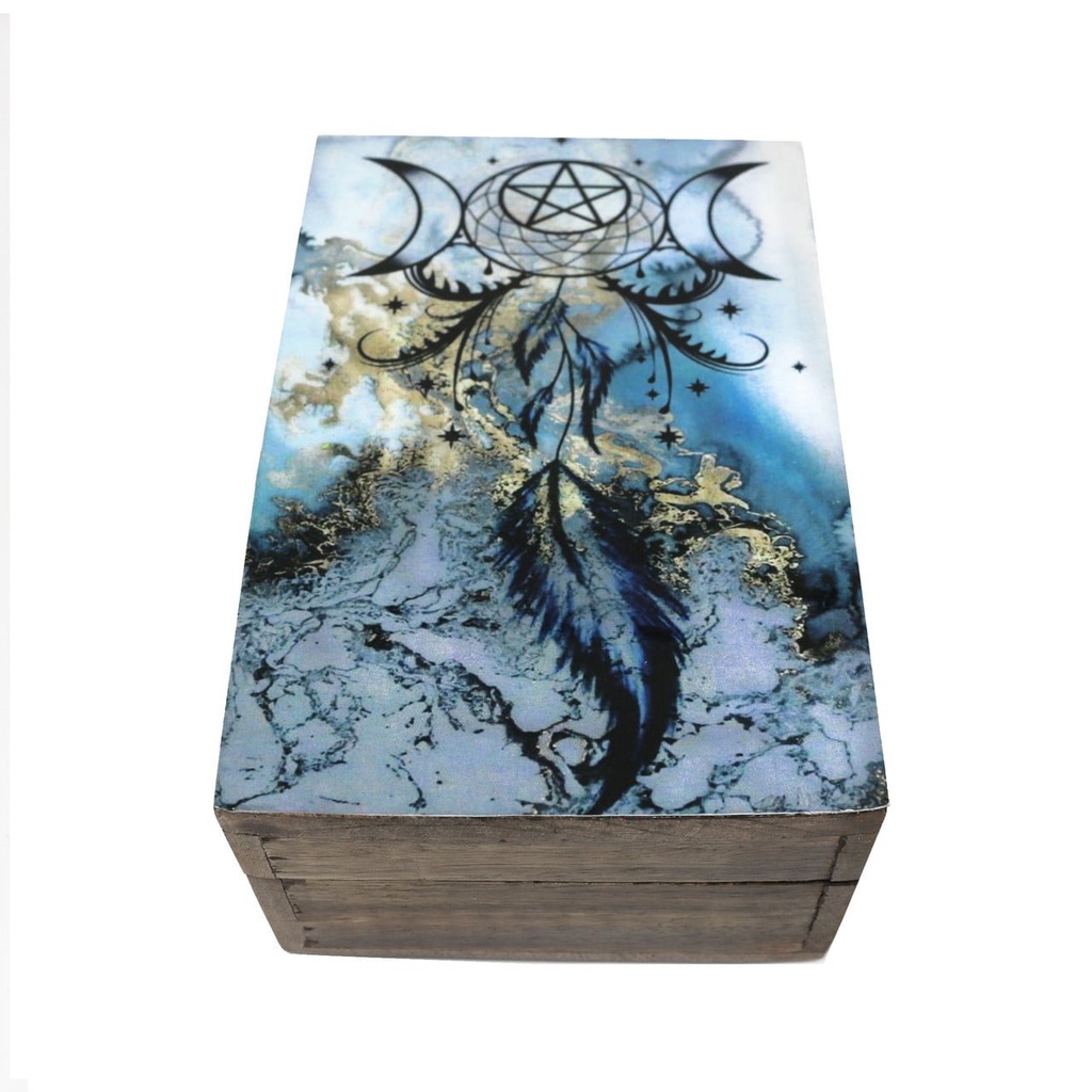 [14013] Dreamcatcher Blue Brown Wooden Storage Box – 6" x 4"