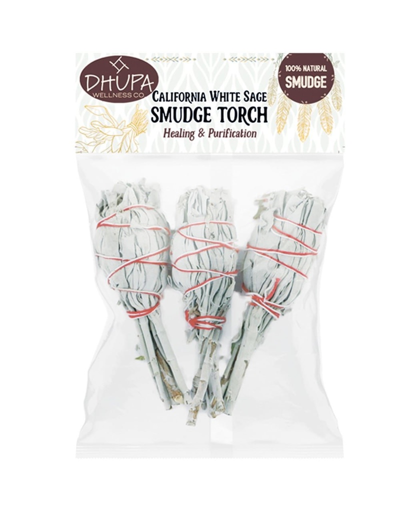 White Sage Torch Smudge Sticks – 4" / Retail Pack