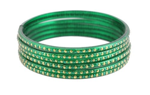 [90831] Green Glass Bangles – 2.08" Diameter / Set of 12