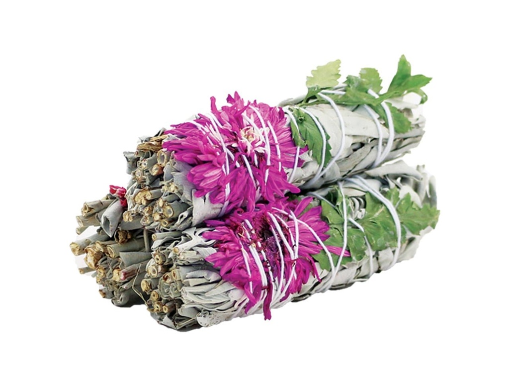 Dahlia White Sage Smudge Stick – 4"
