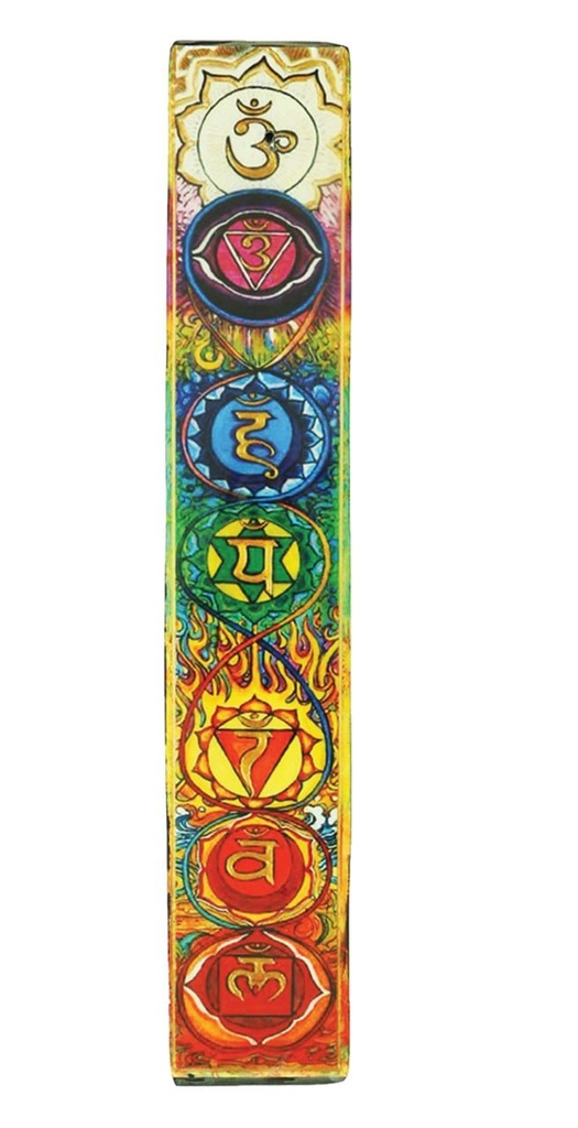 [91598] 11" Seven Chakras Wooden Incense Ashcatcher
