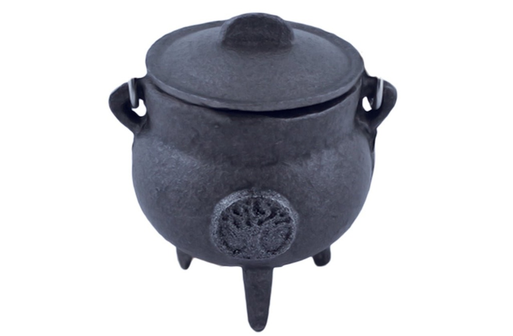 [10066] Tree of Life Cast Iron Cauldron w/ Lid – 3.5"