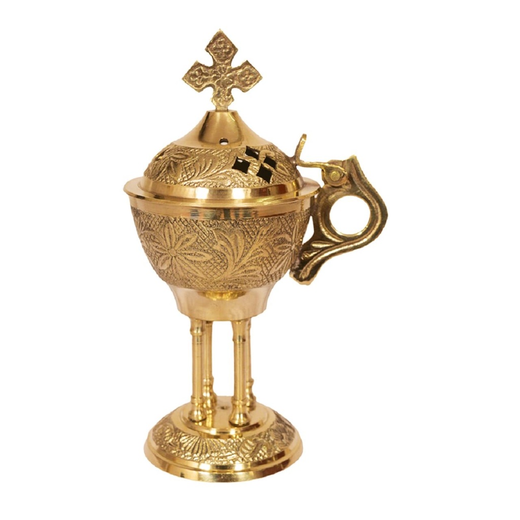 [91721] Brass Carved Cross Burner w/ Hinge – 6"