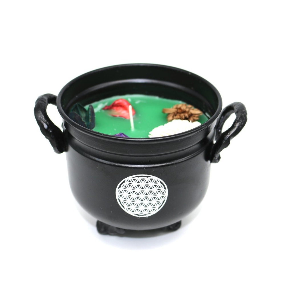 [14045] Amber Patchouli Flower of Life Cauldron Candle – 11.5 oz