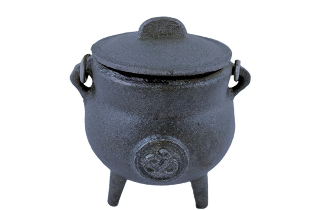 [10067] Om Cast Iron Cauldron w/ Lid – 3.5"