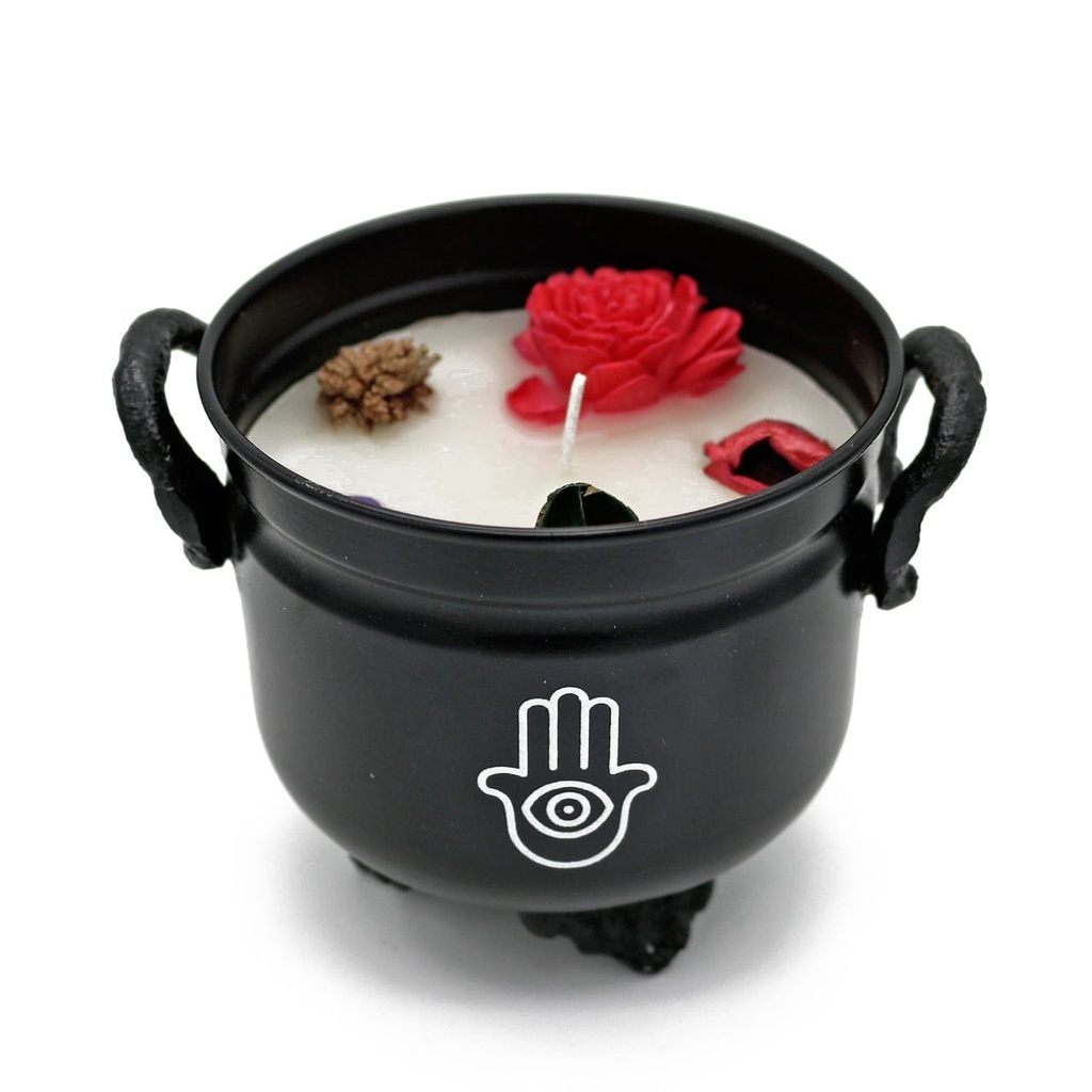 [14056] White Sage Hamsa Hand Cauldron Candle – 11.5 oz