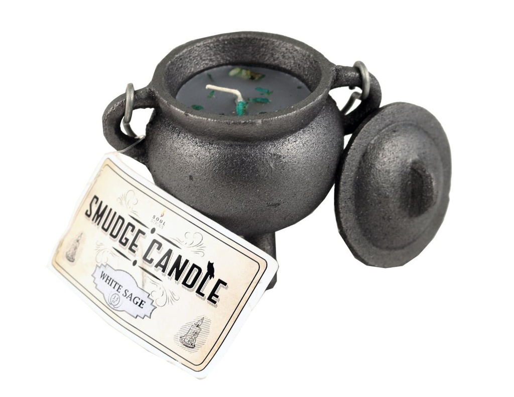 [91894] White Sage Cast Iron Cauldron Smudge Candle – 4"