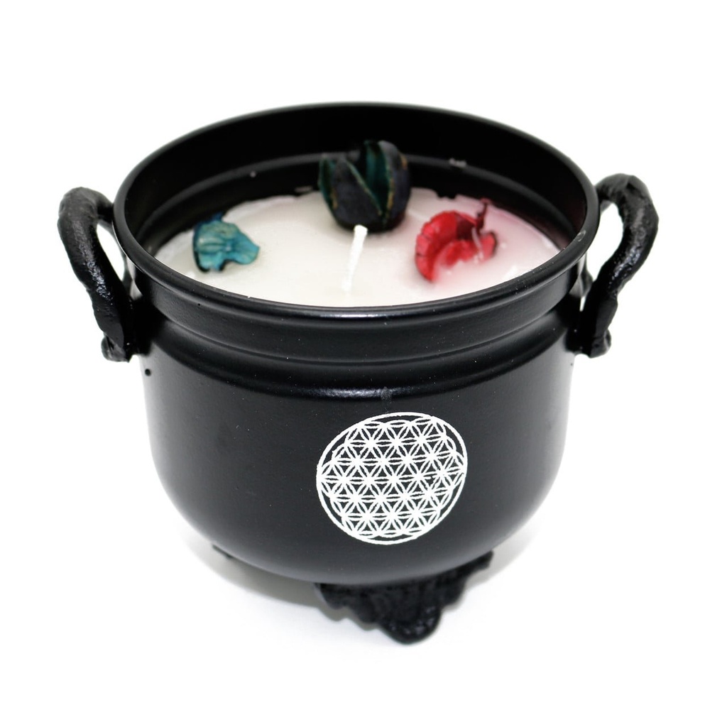 [14057] White Sage Flower of Life Cauldron Candle – 11.5 oz