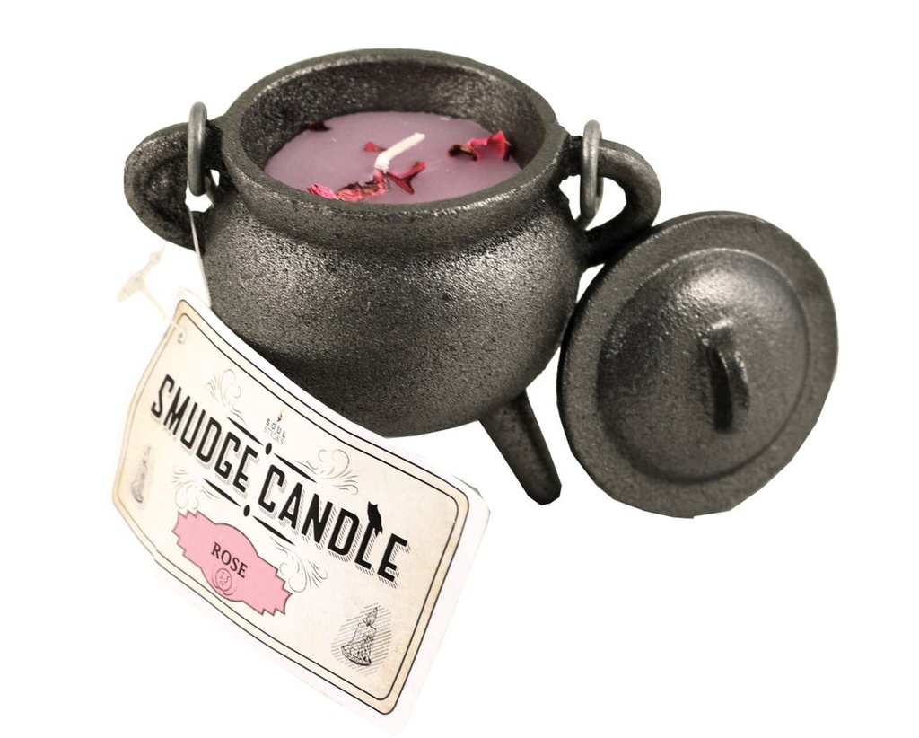 [91897] Rose Cast Iron Cauldron Smudge Candle – 4"