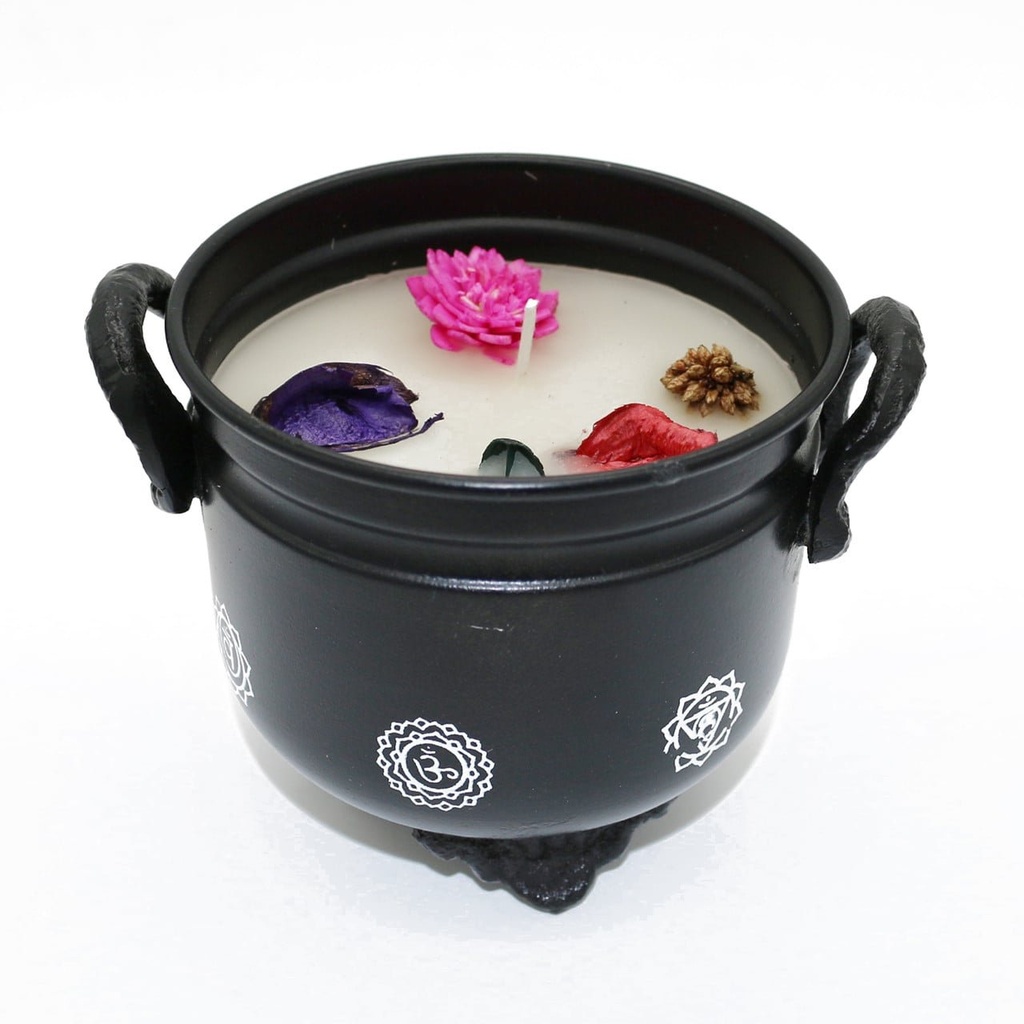 [14058] White Sage 7 Chakras Cauldron Candle – 11.5 oz