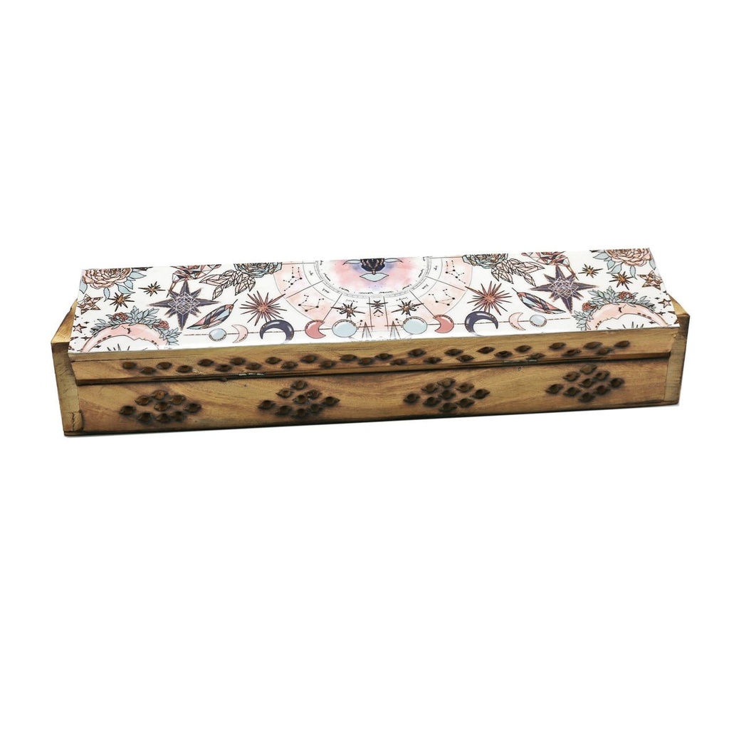 [14074] Celestial Pink Wooden Incense Coffin Box