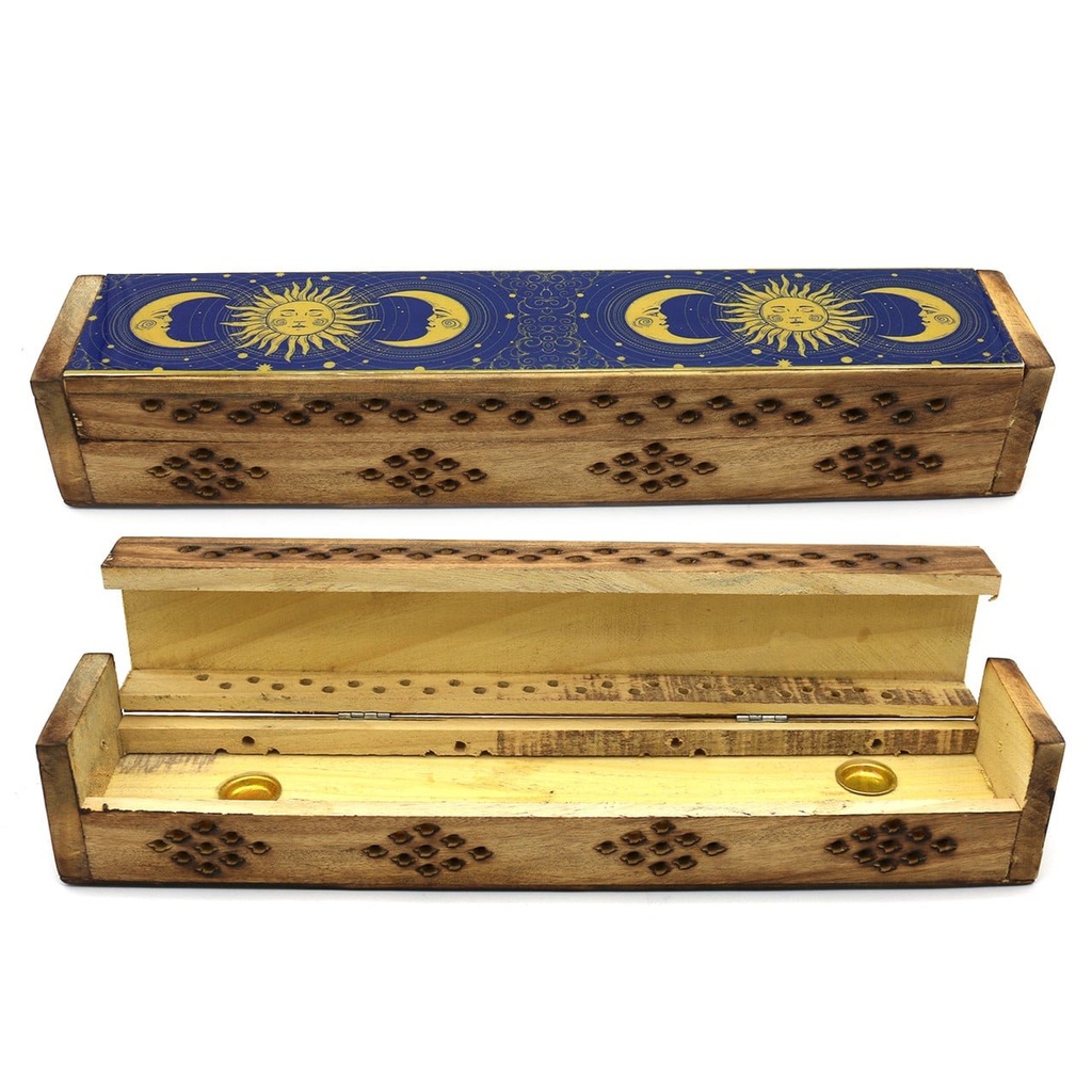 [14075] Sun & Moon Wooden Incense Coffin Box