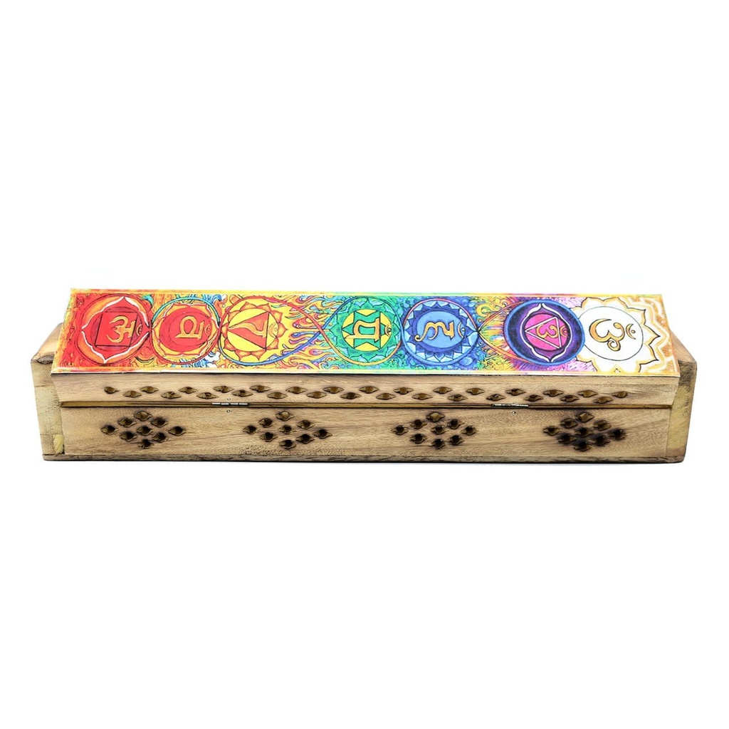 [14076] 7 Chakras Sketched Wooden Incense Coffin Box