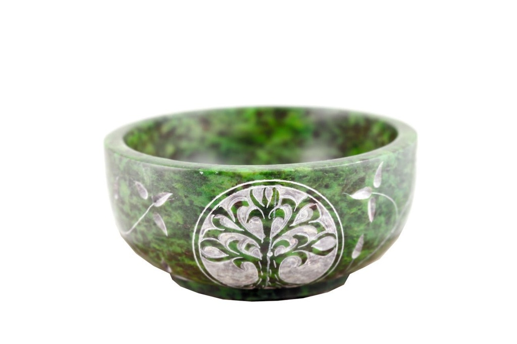 Green Tree of Life Soapstone Smudge Bowl – 4"