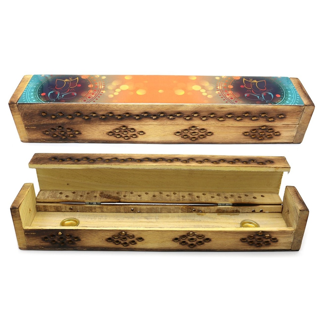 [14077] Ganesha Wooden Incense Coffin Box