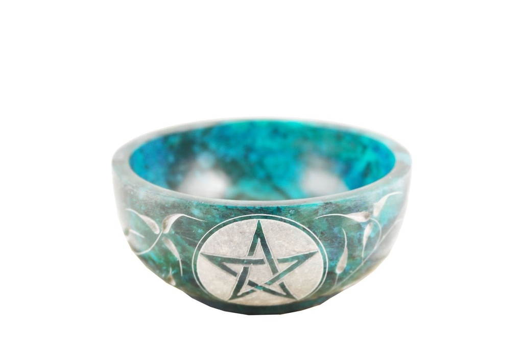 Turquoise Pentacle Soapstone Smudge Bowl – 4"