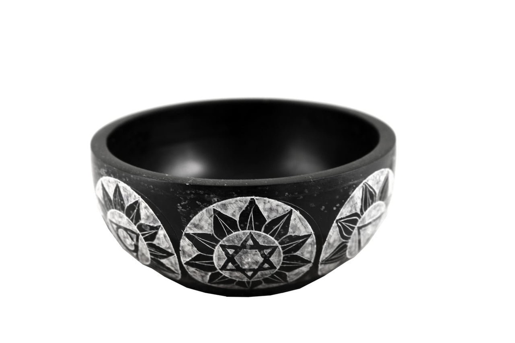 Black Seven Chakras Soapstone Smudge Bowl – 4"