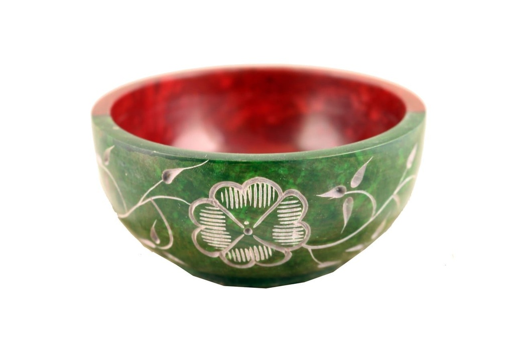 [92125] Red/Green Om Soapstone Smudge Bowl – 4"