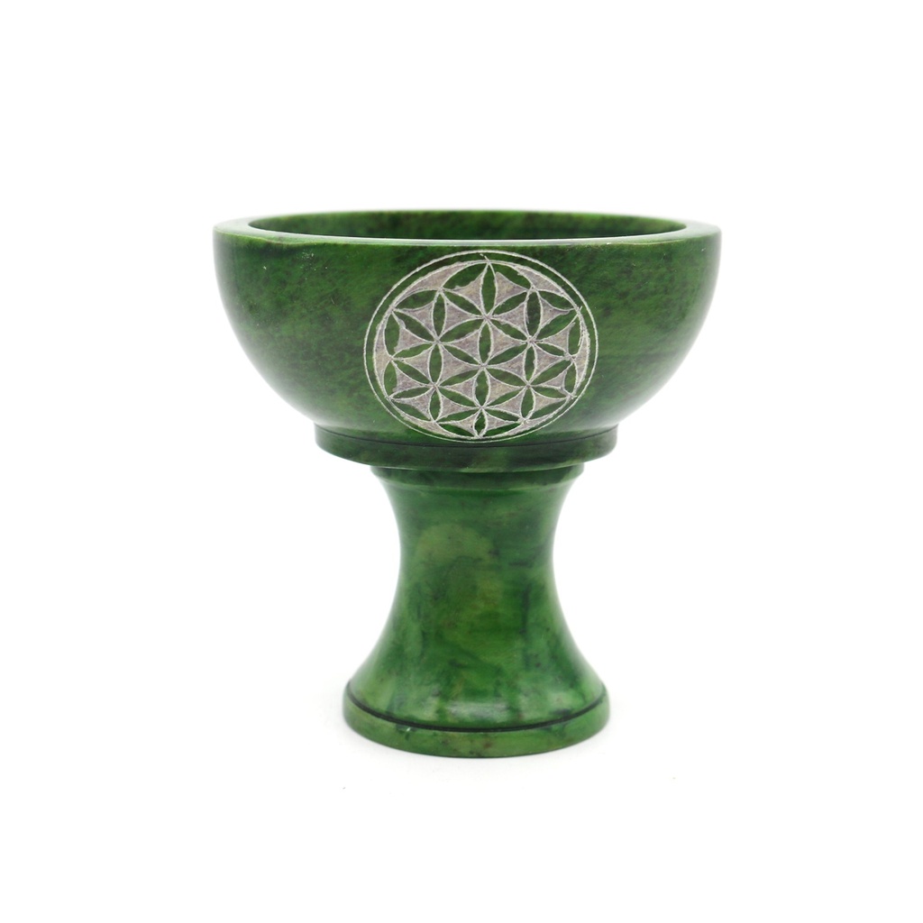 [92170] Green Flower of Life Soapstone Smudge Bowl w/ Stand – 4"