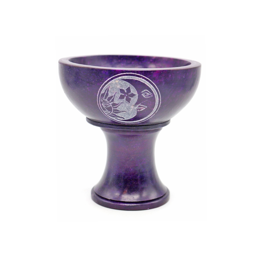 Purple Celestial Soapstone Smudge Bowl w/ Stand – 4"