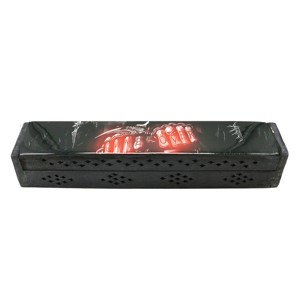 [14081] Game Over Black Wooden Incense Coffin Box