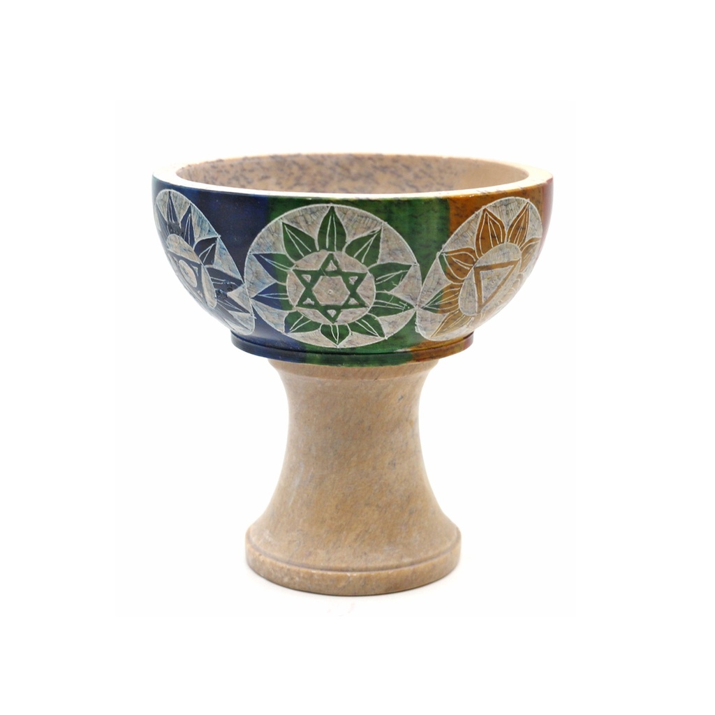 7 Chakras Soapstone Smudge Bowl w/ Stand – 4"