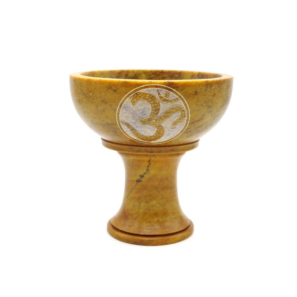 Yellow Om Soapstone Smudge Bowl w/ Stand – 4"