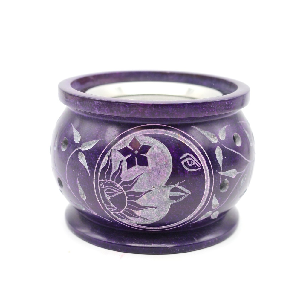 Purple Celestial Soapstone Charcoal Burner – 3" x 3.5"