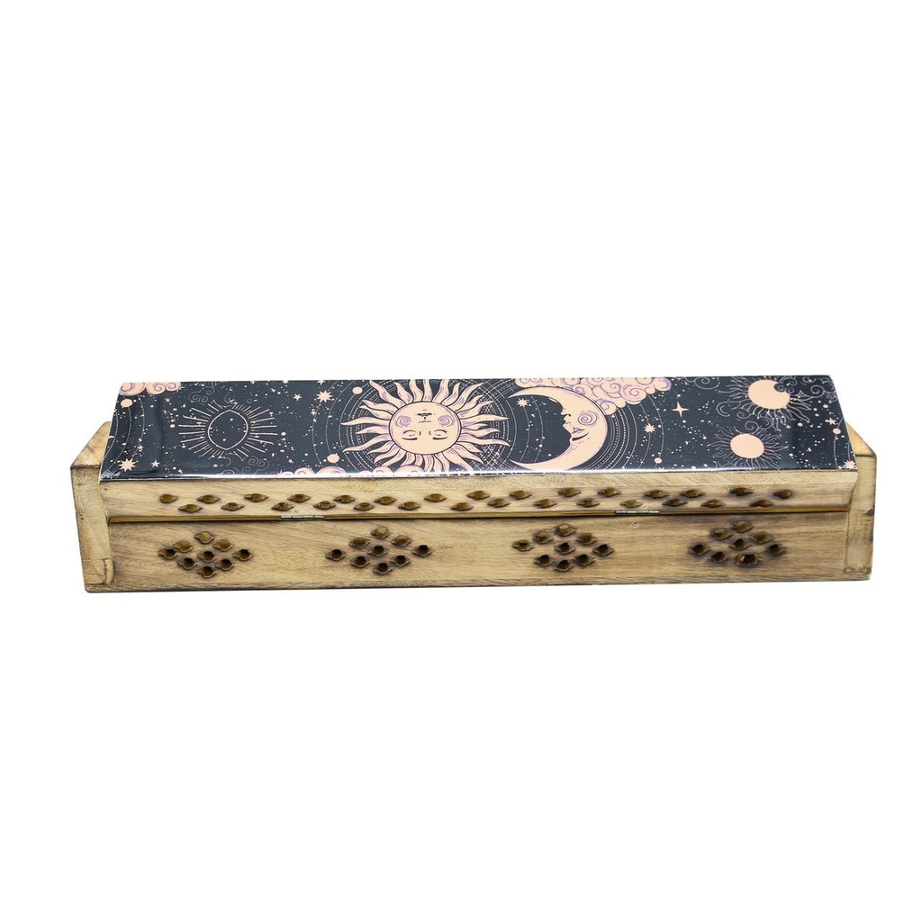 [14082] Sun & Moon Pink Wooden Incense Coffin Box