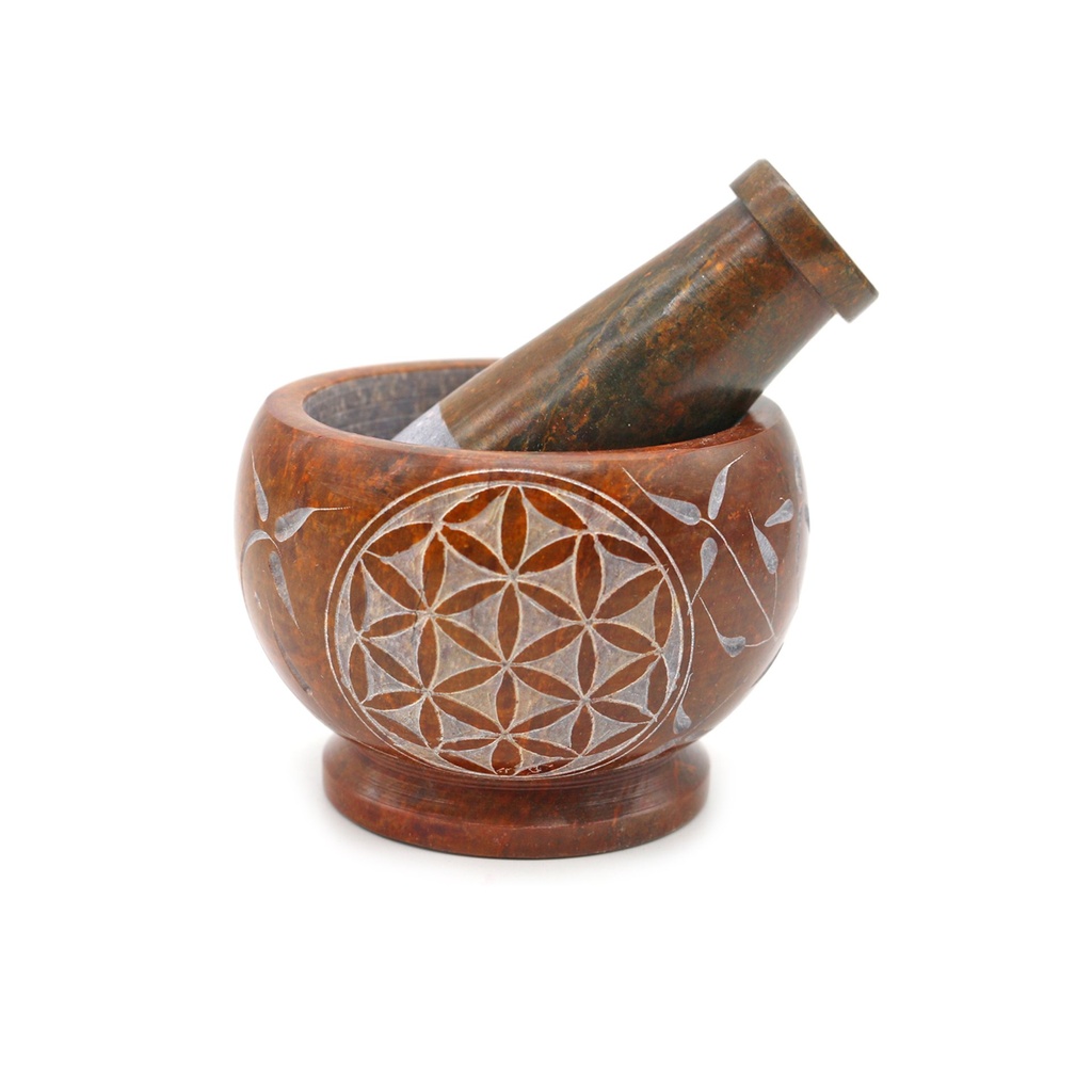 [92188] Orange Flower of Life Soapstone Mortar & Pestle – 3" x 3.5"